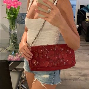 Jimmy Choo Leather Flower Clutch Shoulder